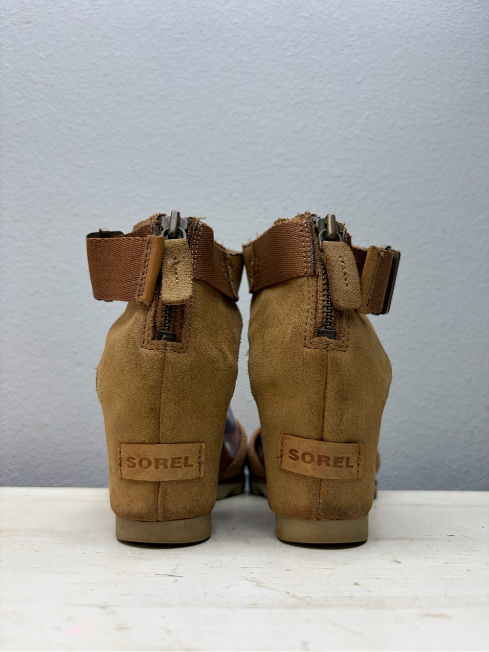 Sorel Brown Leather Joanie ll Ankle Strap Wedge Sandals Size 10 - Picture 5 of 8